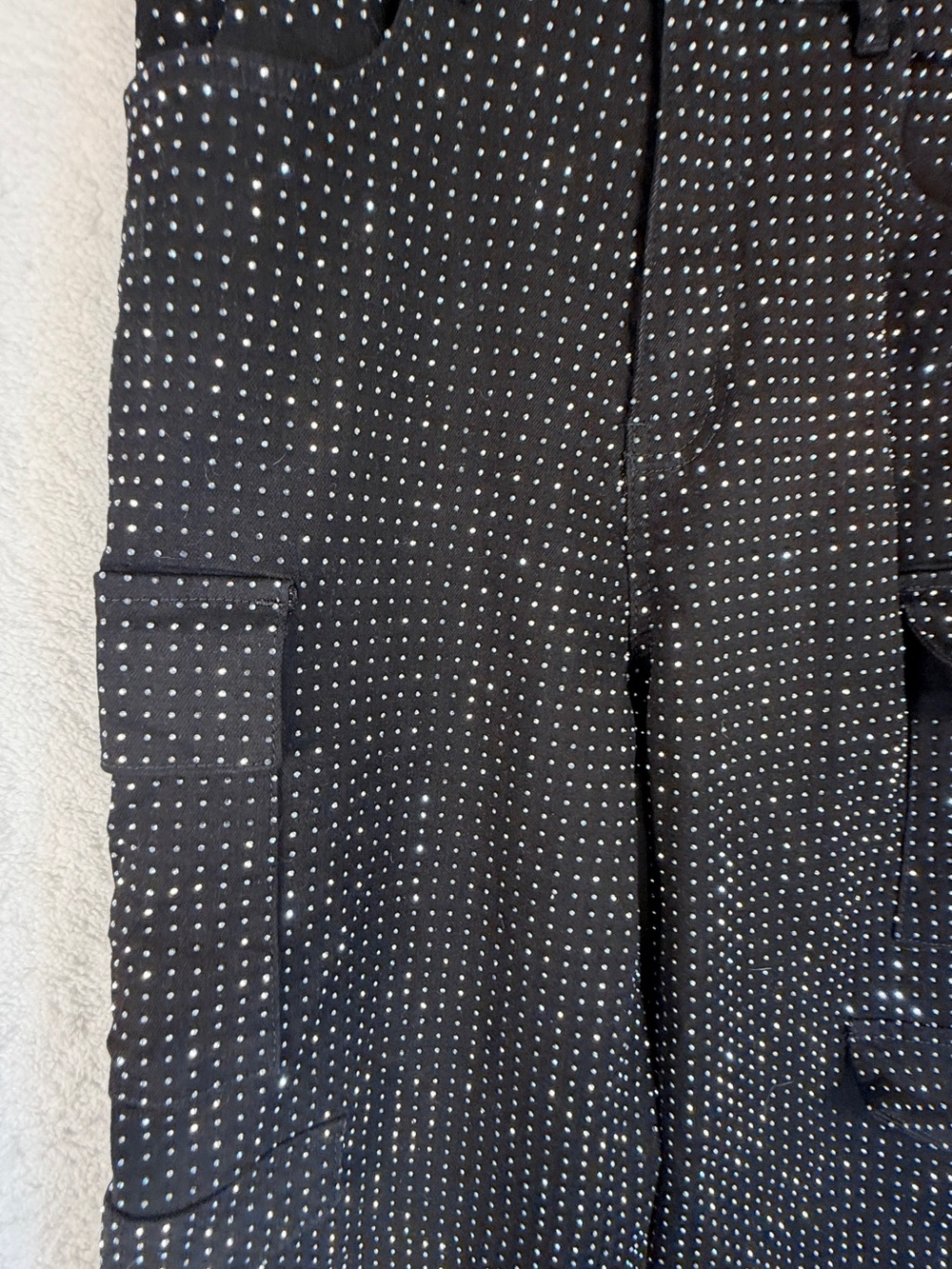 Rhinestone Cargo Pants Black Sparkly Wide Leg Y2K Glam Stretch Size 12 - Picture 5 of 11